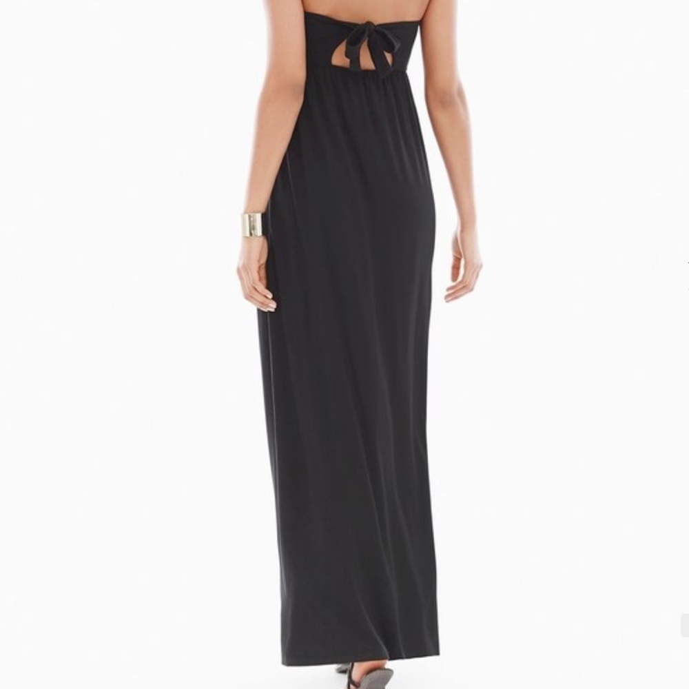 Soma Black Stretch Bandeau Strapless Tie Back Beach Vacation Maxi Dress XS Long
